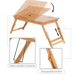 Mesa auxiliar para ordenador Homcom bambú natural 22-30x55x35 cm