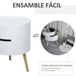 Mesa auxiliar Ritual Homcom 2 compartimentos blanco/natural Ø38x48 cm