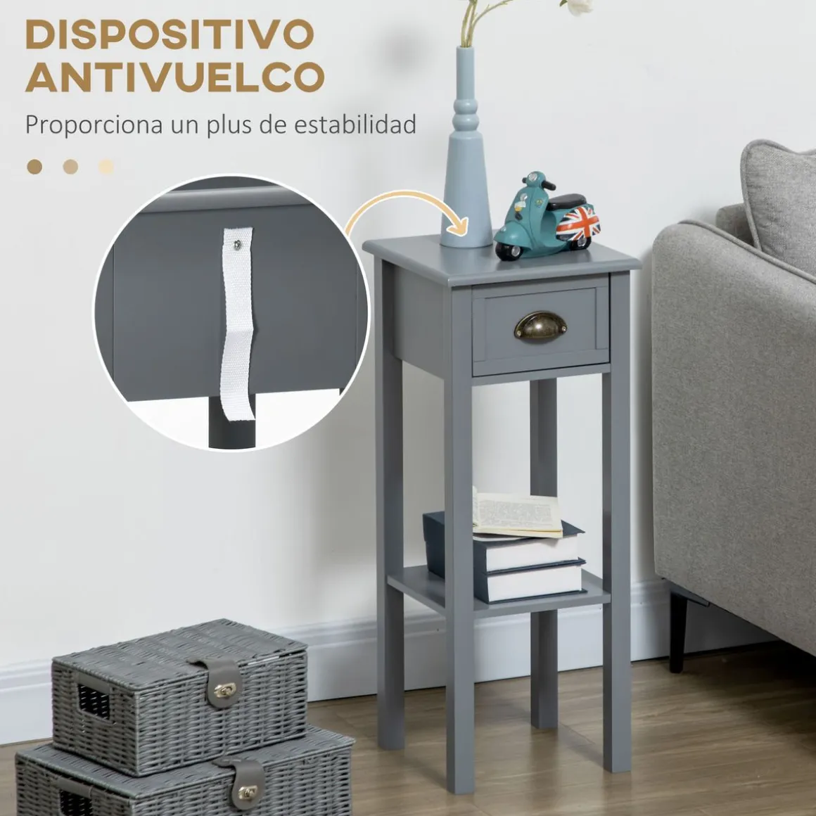 Mesa auxiliar Ronneo Homcom con cajón y estante 75x30x30 cm