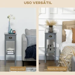 Mesa auxiliar Ronneo Homcom con cajón y estante 75x30x30 cm