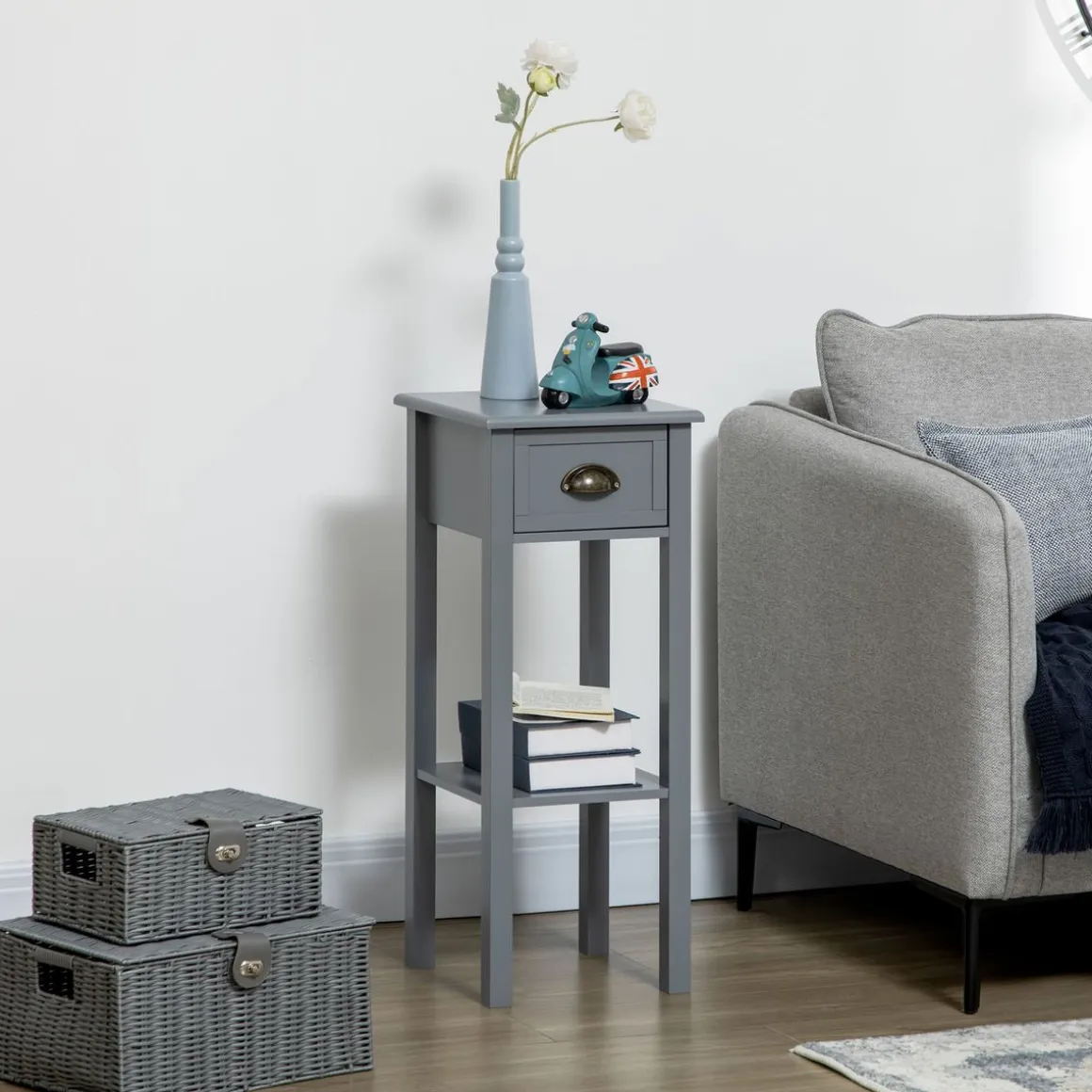 Mesa auxiliar Ronneo Homcom con cajón y estante 75x30x30 cm
