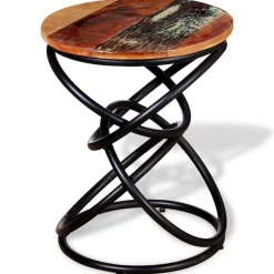 Mesa auxiliar Sucre madera maciza reciclada roble/negro Ø40x50 cm