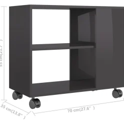 Mesa auxiliar Thina 2 compartimentos con ruedas 55x70x35 cm