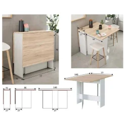 Mesa con alas abatibles Fly roble Canadian/blanco artik