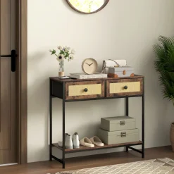 Mesa consola Confort Homcom 2 cajones + balda inferior marrón 75x80x30 cm