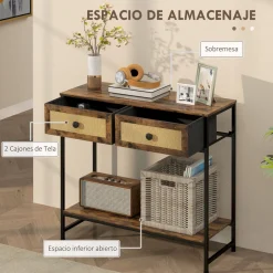Mesa consola Confort Homcom 2 cajones + balda inferior marrón 75x80x30 cm