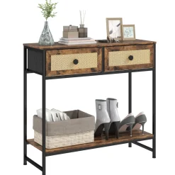 Mesa consola Confort Homcom 2 cajones + balda inferior marrón 75x80x30 cm