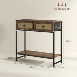 Mesa consola Confort Homcom 2 cajones + balda inferior marrón 75x80x30 cm