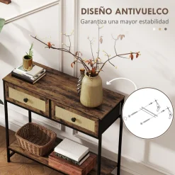 Mesa consola Confort Homcom 2 cajones + balda inferior marrón 75x80x30 cm