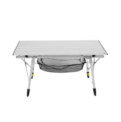 Mesa de camping Aktive altura ajustable + red auxiliar plateado 45-70x90x51 cm