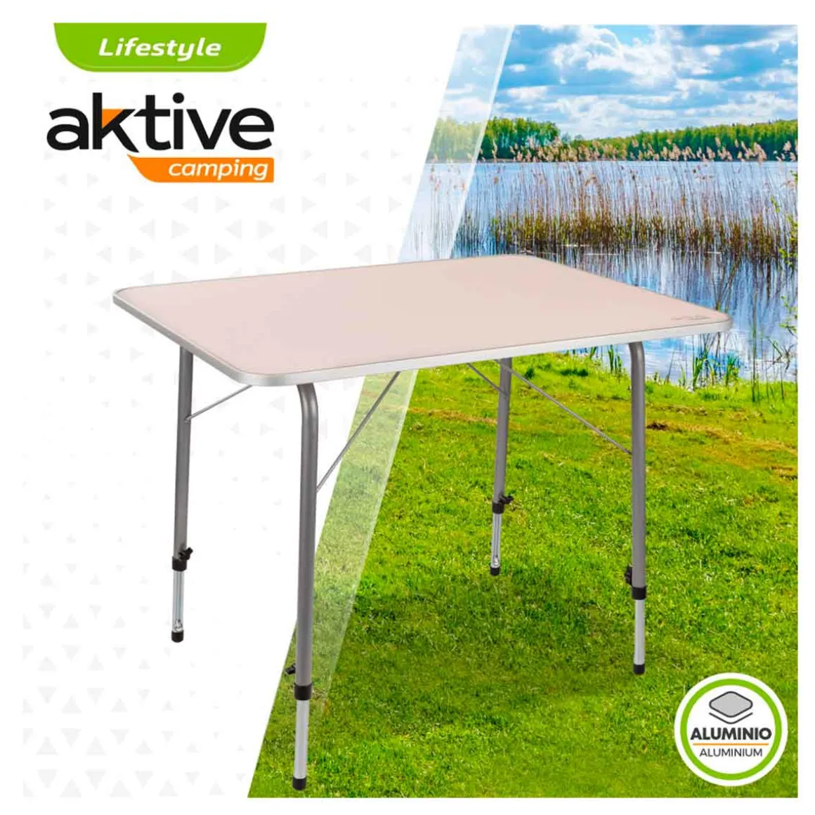 Mesa de camping Aktive altura regulable blanco 50-69x80x60 cm