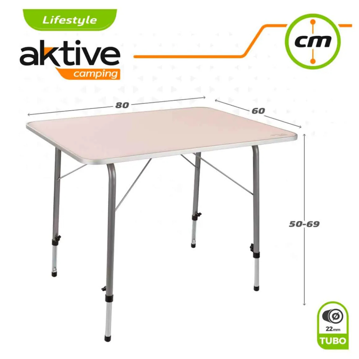Mesa de camping Aktive altura regulable blanco 50-69x80x60 cm