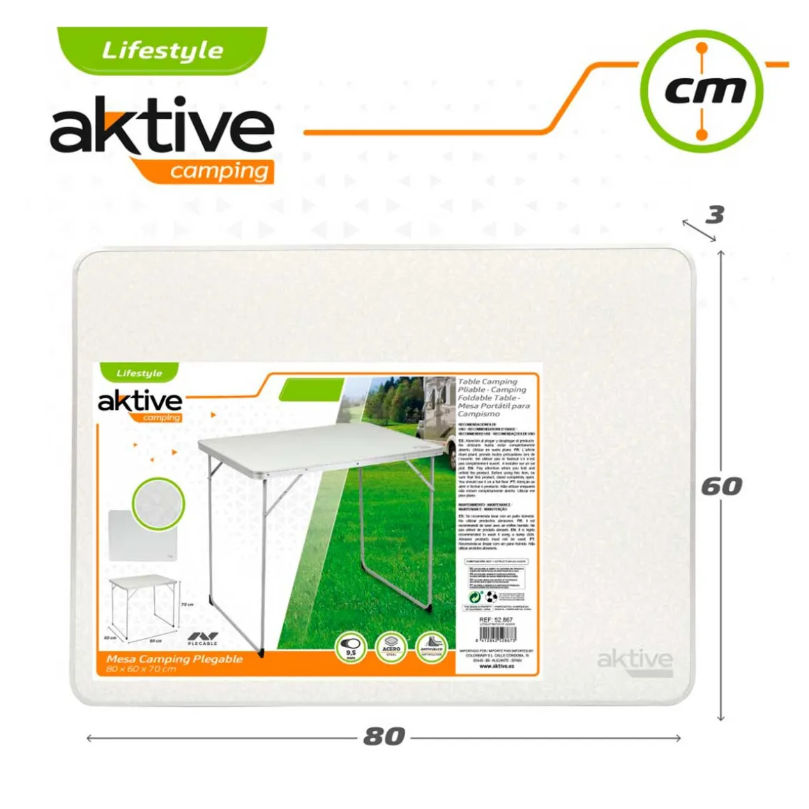 Mesa de camping Aktive plegable blanco 70x80x60 cm