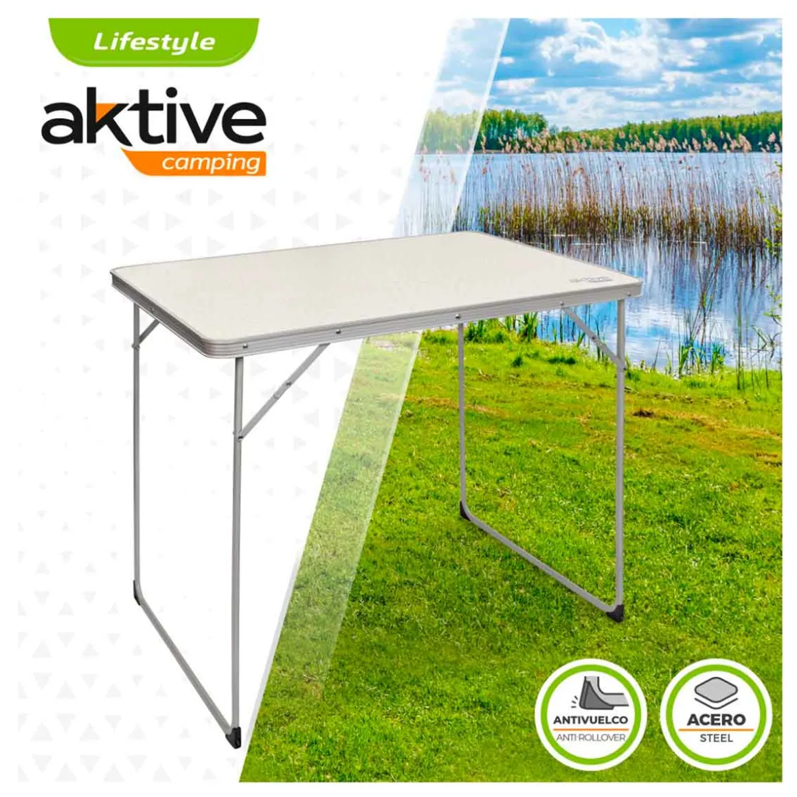 Mesa de camping Aktive plegable blanco 70x80x60 cm