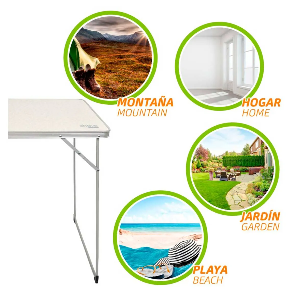 Mesa de camping Aktive plegable blanco 70x80x60 cm