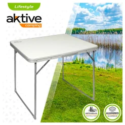 Mesa de camping Aktive plegable con asa blanco 70x80x60 cm