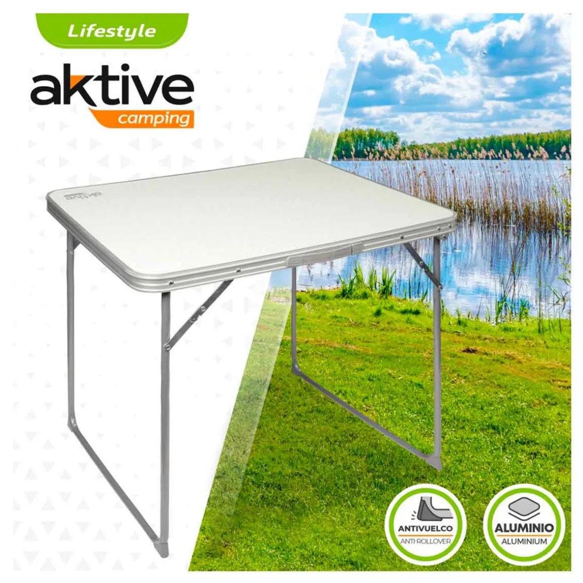 Mesa de camping Aktive plegable con asa blanco 70x80x60 cm
