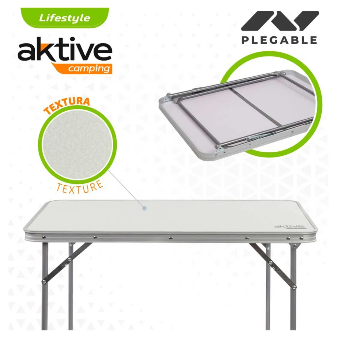 Mesa de camping Aktive plegable con asa blanco 70x80x60 cm