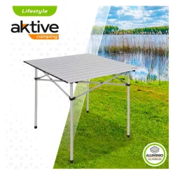 Mesa de camping Aktive plegable inox 70x70x70 cm