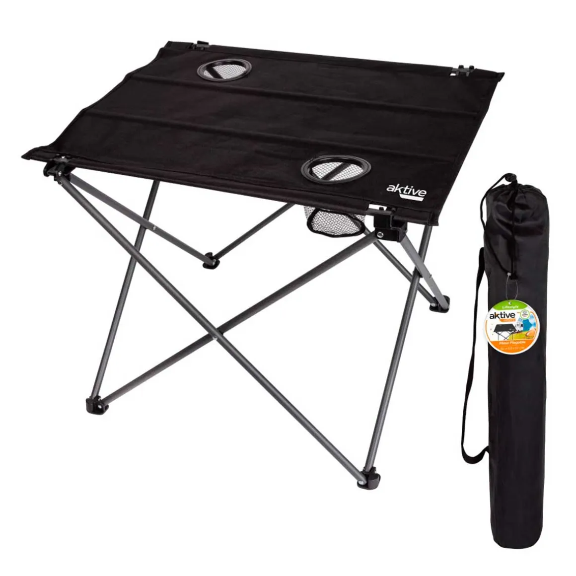 Mesa de camping Aktive plegable textil negro 51x61x50 cm