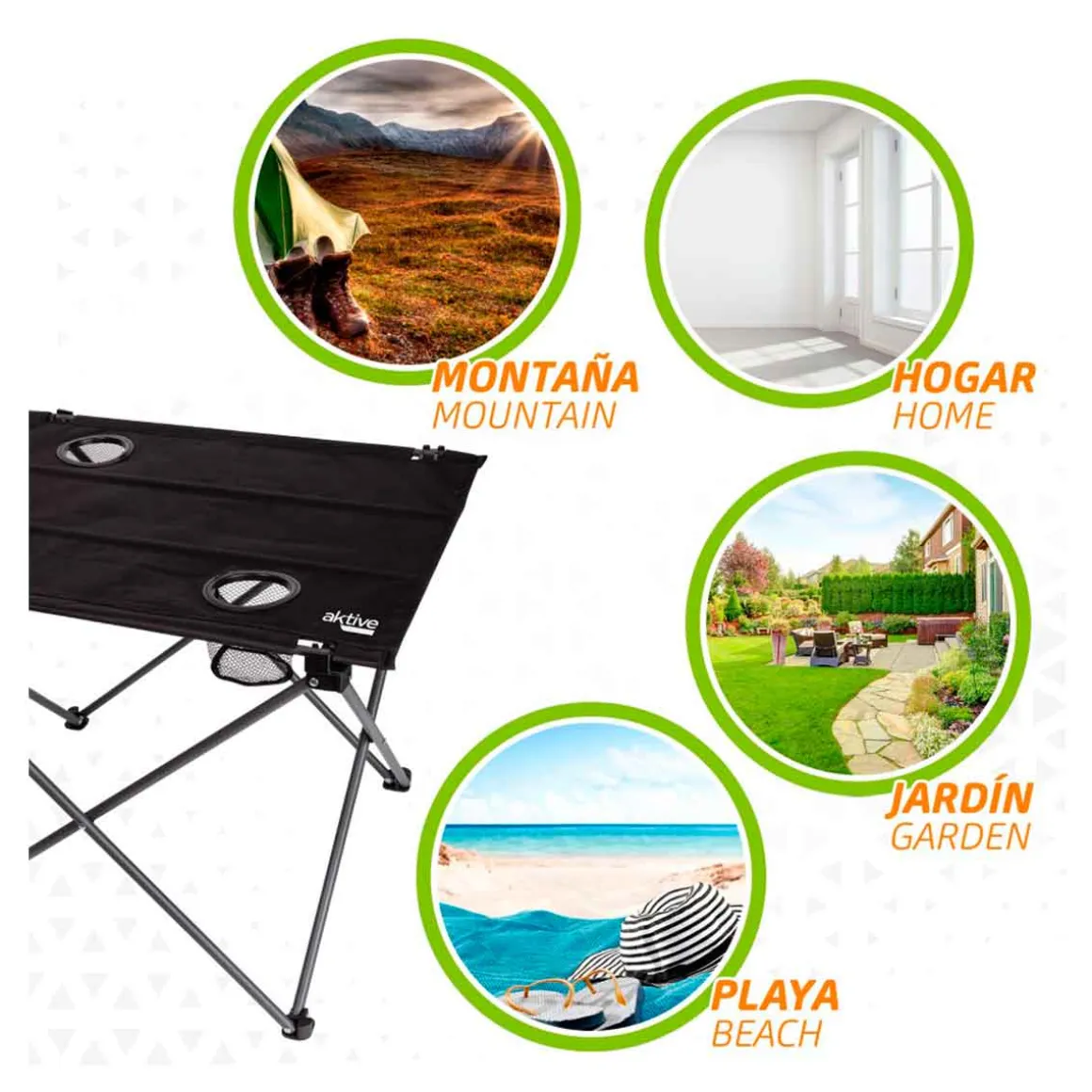 Mesa de camping Aktive plegable textil negro 51x61x50 cm