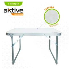 Mesa de camping Aktive plegable blanco 40x60x40 cm