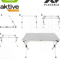 Mesa de camping Aktive plegable con tablero enrollable gris 70x110x70 cm