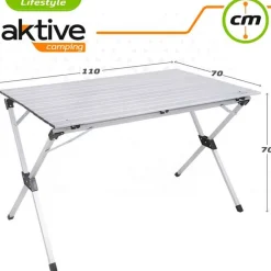 Mesa de camping Aktive plegable con tablero enrollable gris 70x110x70 cm