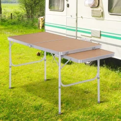 Mesa de camping Rosal Outsunny ala abatible natural 40-70x153x60 cm