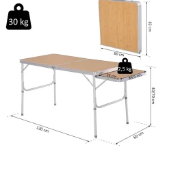 Mesa de camping Rosal Outsunny ala abatible natural 40-70x153x60 cm