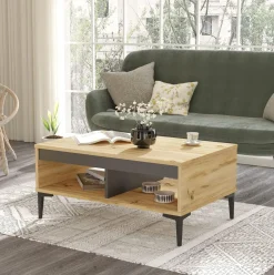 Mesa de centro Aristo 2 compartimentos natural/gris 46x90x60 cm