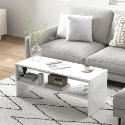 Mesa de centro Aura Homcom estante inferior blanco 41,5x100x40 cm