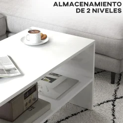 Mesa de centro Aura Homcom estante inferior blanco 41,5x100x40 cm