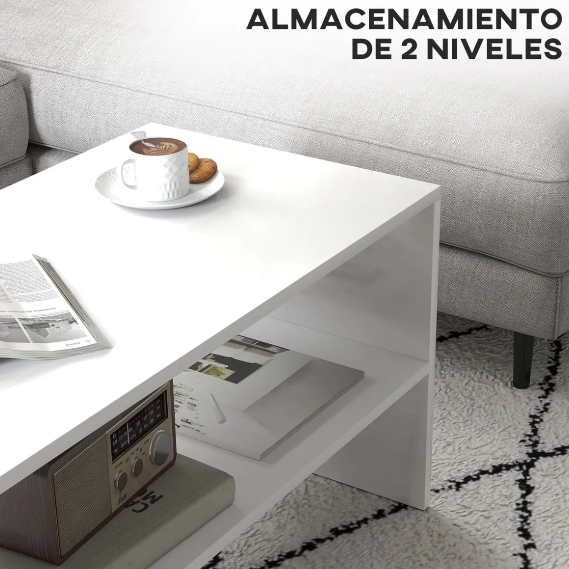Mesa de centro Aura Homcom estante inferior blanco 41,5x100x40 cm