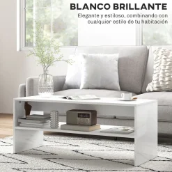 Mesa de centro Aura Homcom estante inferior blanco 41,5x100x40 cm