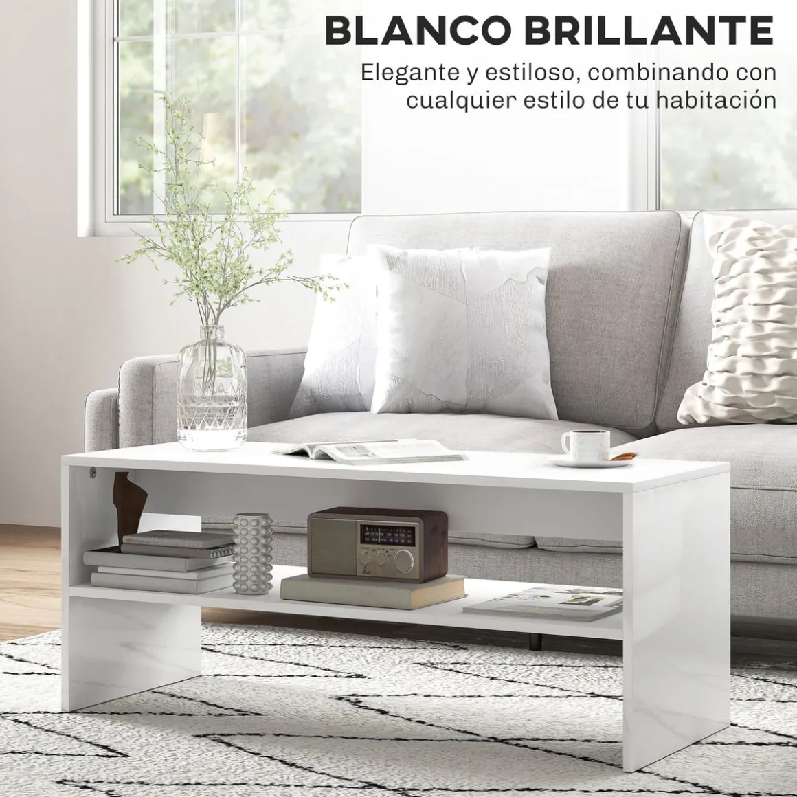 Mesa de centro Aura Homcom estante inferior blanco 41,5x100x40 cm