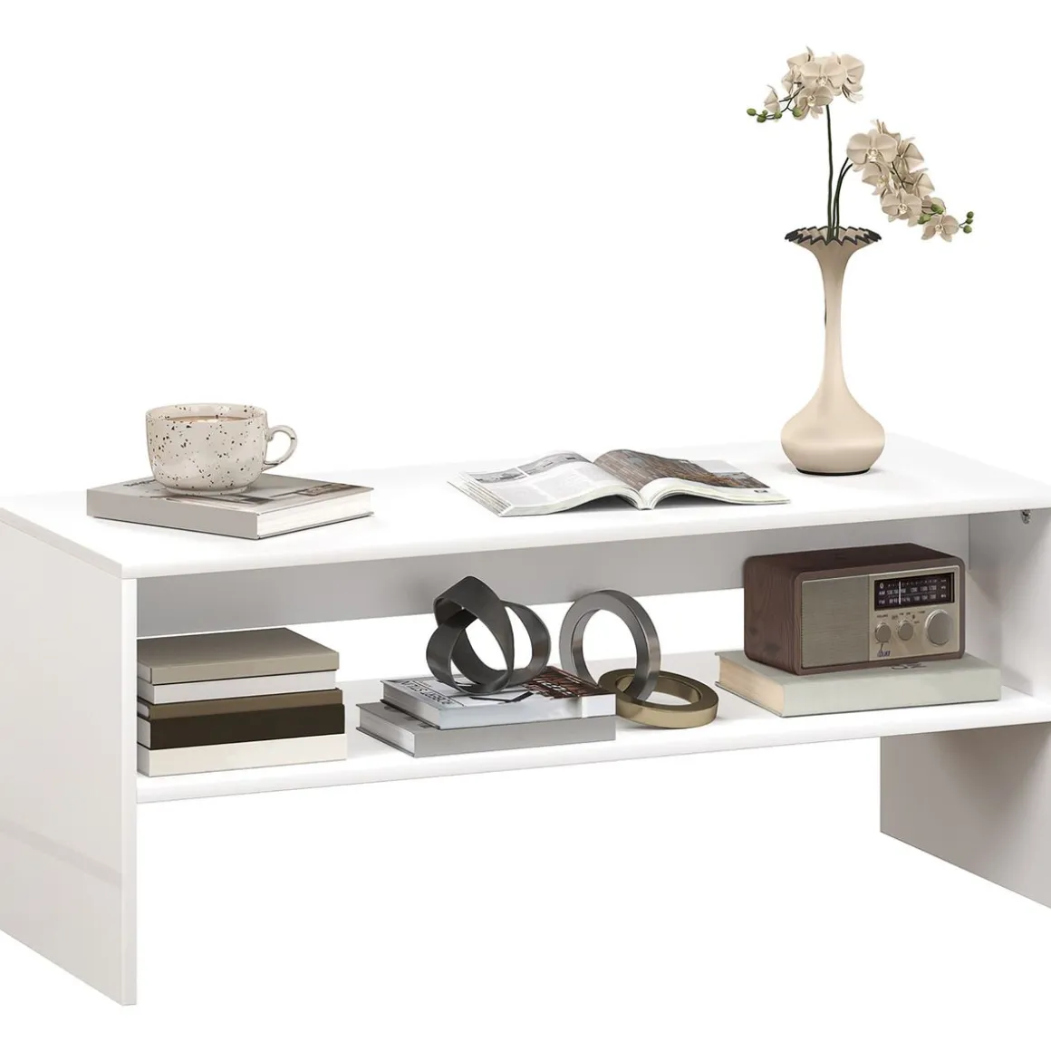Mesa de centro Aura Homcom estante inferior blanco 41,5x100x40 cm