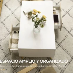 Mesa de centro Bogul Homcom 2 cajones + 2 compartimentos blanco/natural 39,5x106x58 cm