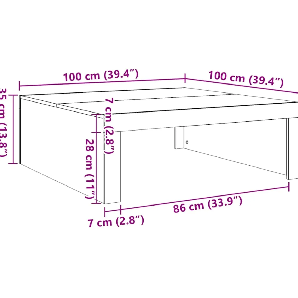 Mesa de centro Canela diseño fijo 35x100x100 cm