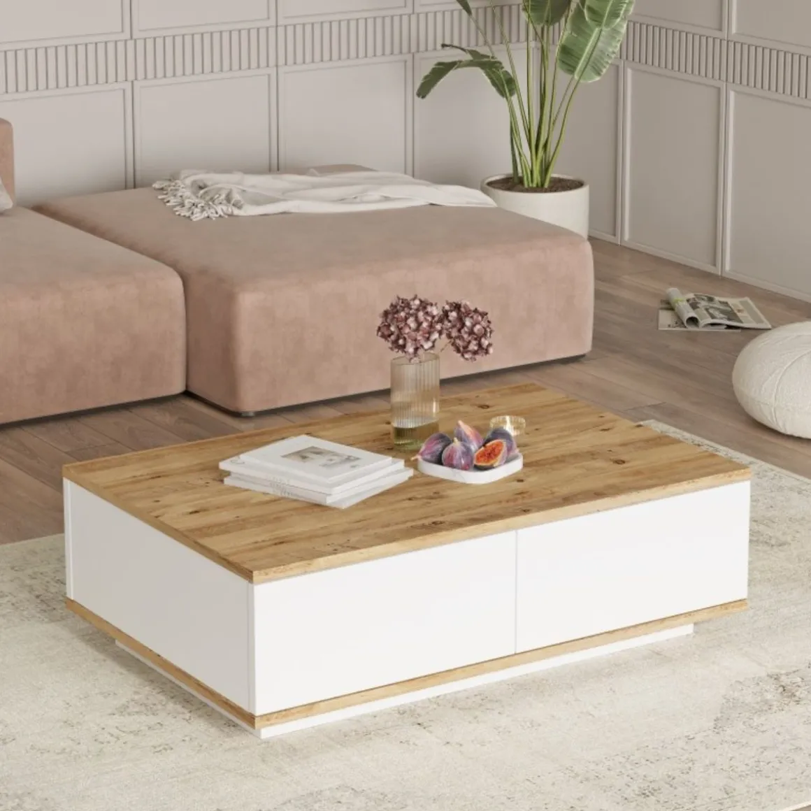 Mesa de centro Catalina 2 puertas blanco/natural 28,6x90x60 cm