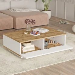 Mesa de centro Catalina 2 puertas blanco/natural 28,6x90x60 cm