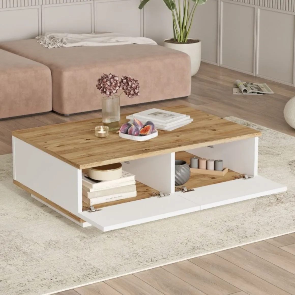Mesa de centro Catalina 2 puertas blanco/natural 28,6x90x60 cm