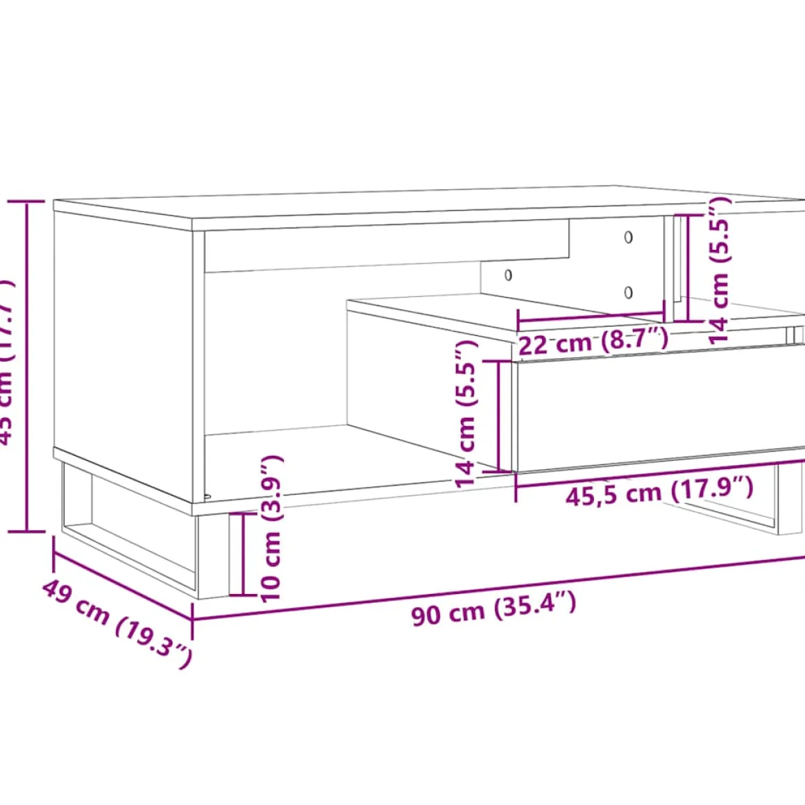 Mesa de centro Cerezo compartimento + 1 cajón 45x90x49 cm