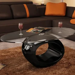 Mesa de centro CoKoa ovalada tapa cristal 40x115x65 cm