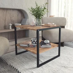 Mesa de centro Delia con estantes natural/negro 56x50x50 cm