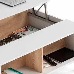 Mesa de centro elevable Zaiken Plus blanco /roble 38x100x68 cm