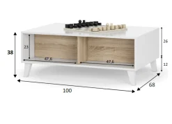 Mesa de centro elevable Zaiken Plus blanco /roble 38x100x68 cm