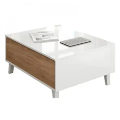 Mesa de centro elevable Zaiken Plus blanco /roble 38x100x68 cm