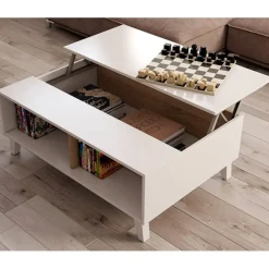 Mesa de centro elevable Zaiken Plus blanco /roble 38x100x68 cm