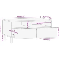 Mesa de centro Espino 2 cajones + 2 compartimentos negro 40x80x54 cm